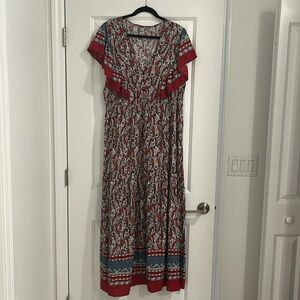 SHEIN red paisley ruffle dress